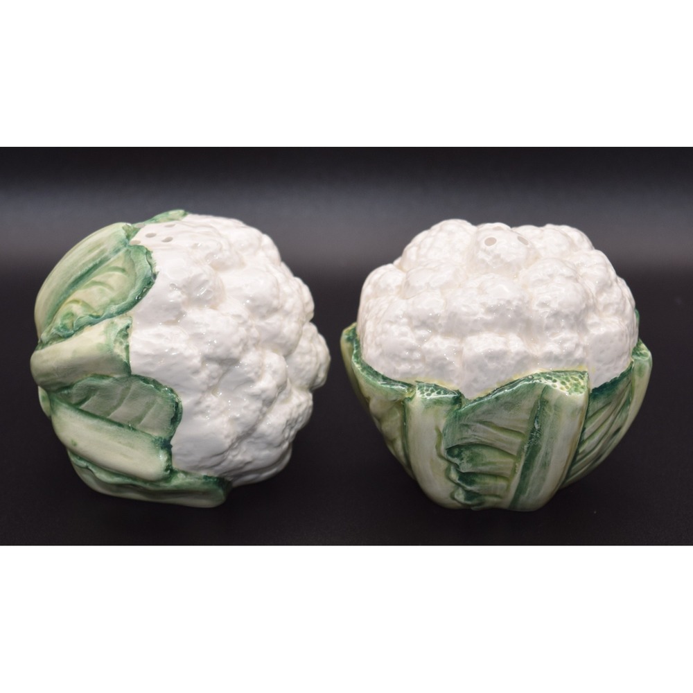 Fitz and Floyd Cauliflower Salt and Pepper Shakers 1989 White Green Excellent